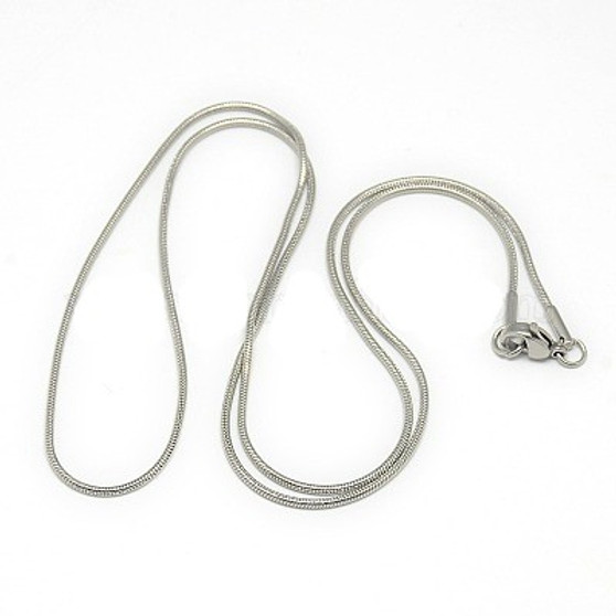 12pk -201 Stainless Steel Snake Chain Necklaces, with Lobster Claw Clasps, Stainless Steel Colour, 19.5 inch(49.5cm), 1mm
