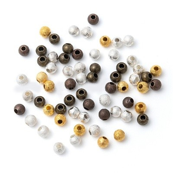 1000pcs - Brass Textured Beads, Cadmium Free & Lead Free, Round, Mixed Colour, 4mm, Hole:1mm