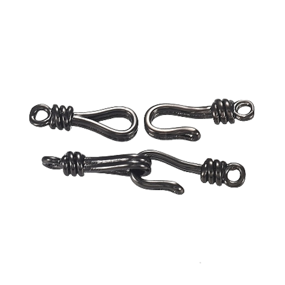 5 Sets - Brass Hook and Eye Clasps, Long-Lasting Plated, Gunmetal, Eye: 13.5x4.5x3mm, Hole: 1.4mm, Hook: 13.5x5.5x3mm, Hole: 1.4mm