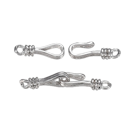 5 Sets - Brass Hook and Eye Clasps, Long-Lasting Plated, Real Platinum Plated, Eye: 13.5x4.5x3mm, Hole: 1.4mm, Hook: 13.5x5.5x3mm, Hole: 1.4mm