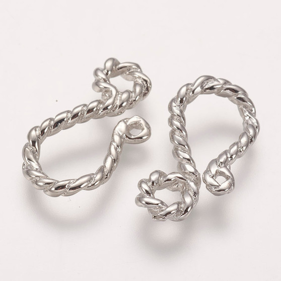 Brass Hook and Eye Clasps, Platinum, about 11mm wide, 35mm long, 2mm thick, hole: 1.2~3mm (2 Sets)