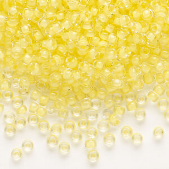 LAST STOCK: Seed bead, Dyna-Mites™, glass, translucent inside color yellow, #8 round. Sold per 40-gram pkg.