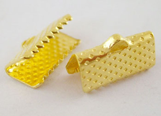 LAST STOCK: 100gms (approx 200) Iron Ribbon Crimp Ends, Gold Color Plated, 7x13mm, Hole: 2mm