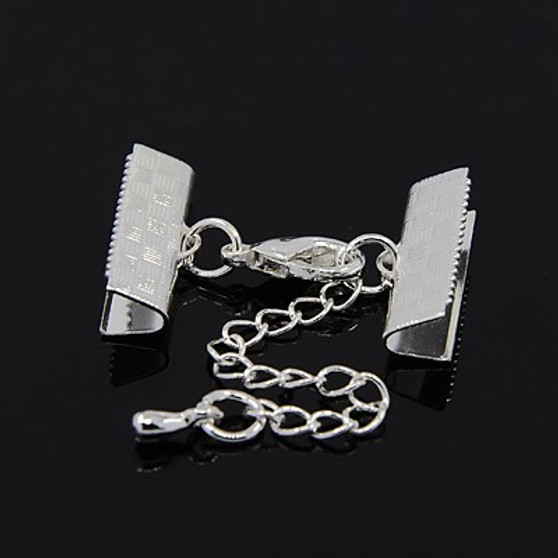 LAST STOCK: 12 pack x Ribbon Ends with Lobster Claw Clasps and Chain, Platinum, 7x20mm ends