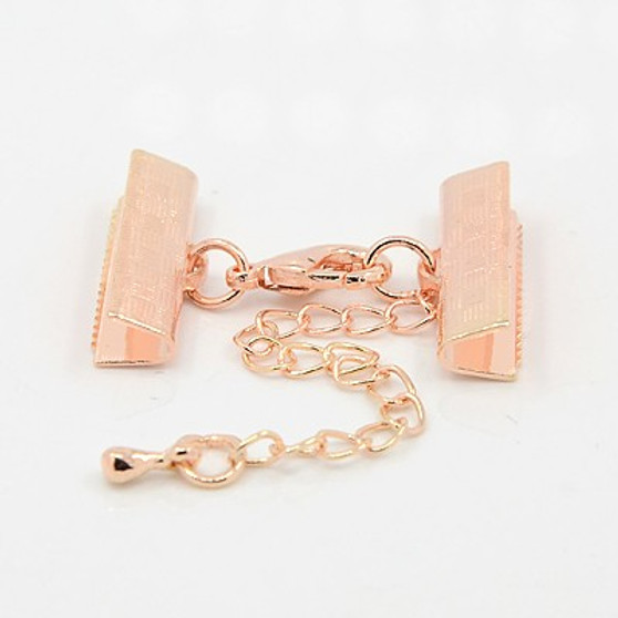 LAST STOCK: 12 pack x Ribbon Ends with Lobster Claw Clasps and Chain, Copper, 7x20mm ends