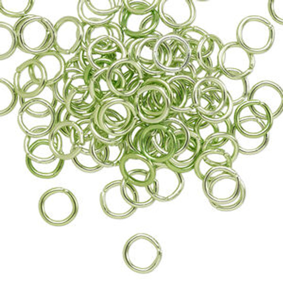 LAST STOCK: Jump ring, anodized aluminum, green, 6mm round, 4.2mm inside diameter, 18 gauge. Sold per pkg of 100.