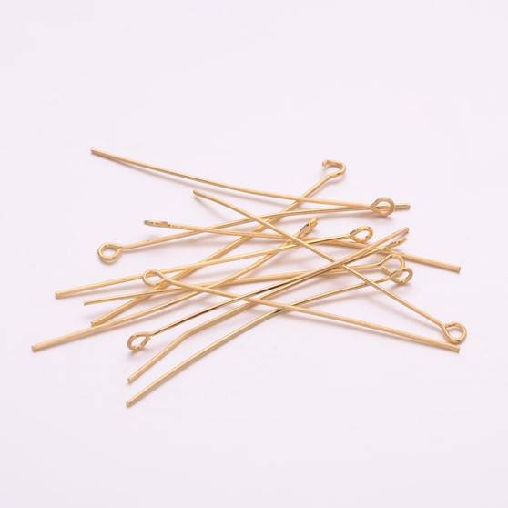 LAST STOCK: BULK Buy - Nickel Free Iron Eyepins, Golden, Size: about 0.7mm thick, 5.0cm long, hole: 2mm, about 1000pcs/700g