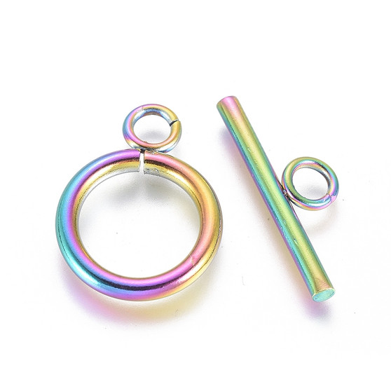 LAST STOCK: 304 Stainless Steel Toggle Clasps, Ring, Rainbow Colour, 2 Sets LAST STOCK: 304 Stainless Steel Toggle Clasps, Ring, Rainbow Colour, 2 Sets