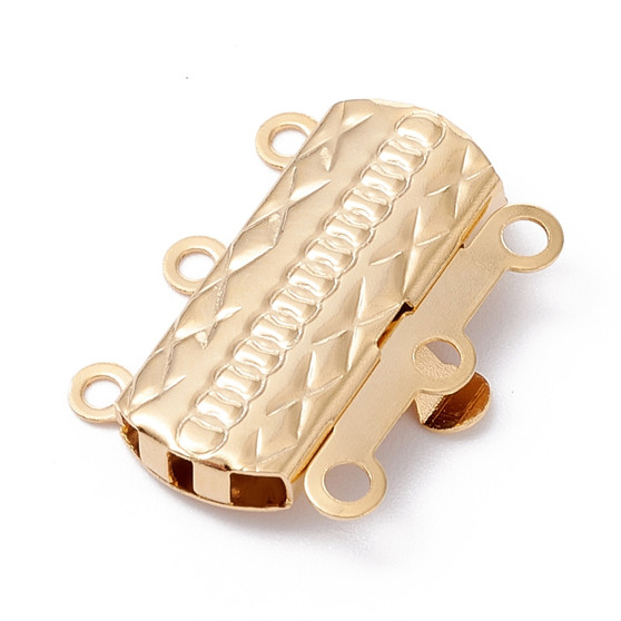 LAST STOCK: 10 Sets - 304 Stainless Steel Box Clasps, 3-Strands, 6-Holes, Rectangle, 24K Gold Plated, 19.8x15x3mm, Hole: 1.6mm