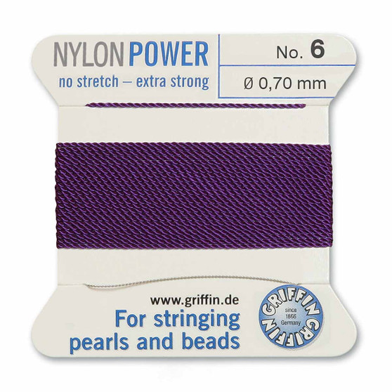LAST STOCK: Griffin Nylon Bead Cord - Amethyst - Size 6 90.7mm) - 2metres