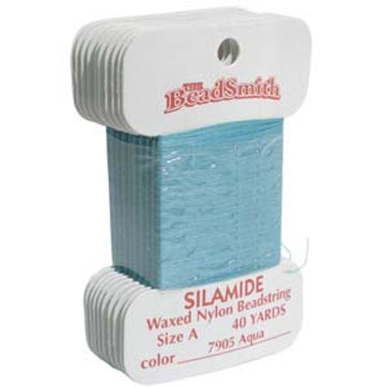 LAST STOCK: Silamide Beading Thread - 2 ply Waxed Nylon - 40 Yards (Size A) Aqua