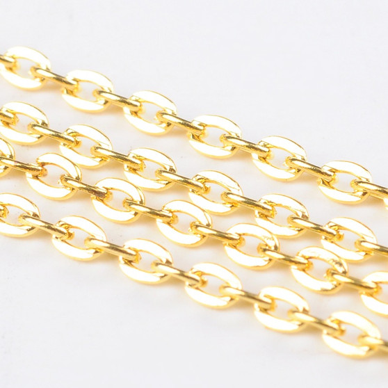 3 metres of Iron Flat Cable Chain (3mm x 2mm) 0.5mm thick (Gold)