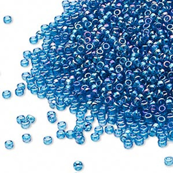 15-291 - 15/0 - Miyuki - Transparent Colour-Lined Rainbow Blue - 8.2gms Vial Glass Round Seed Beads