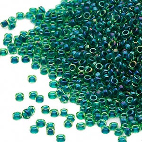 15-332 - 15/0 - Miyuki - Transparent Green Colour-Lined Blue - 8.2gms Vial Glass Round Seed Beads