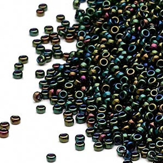 15-453 - 15/0 - Miyuki - Opaque Metallic Rainbow Dark Green - 8.2gms Vial Glass Round Seed Beads