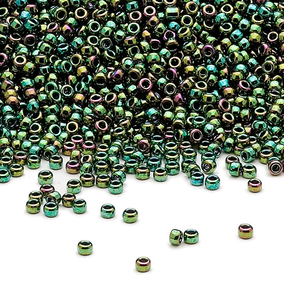 15-465 - 15/0 - Miyuki - Opaque Metallic Rainbow Green - 8.2gms Vial Glass Round Seed Beads