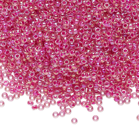 11-355 - 11/0 - Miyuki - Translucent Hot Pink Lined Rainbow Clear - 25gms - Glass Round Seed Bead