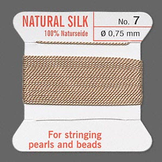 Griffin Thread, Silk 2-yard card with integrated flexible stainless steel needle Size 7 (0.75mm) Beige