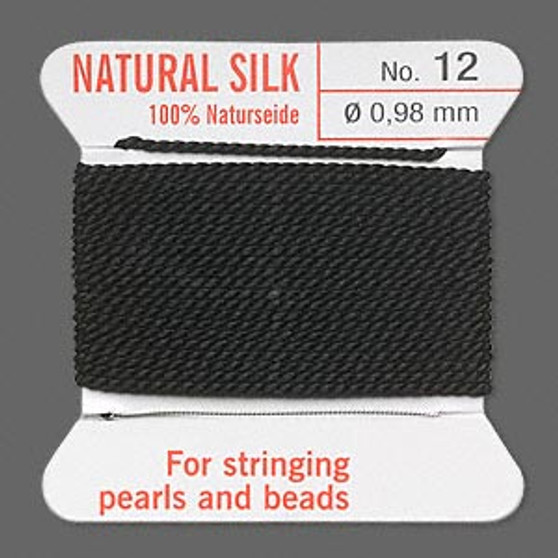 Griffin Thread, Silk 2-yard card with integrated flexible stainless steel needle Size 12 (0.98mm) Black