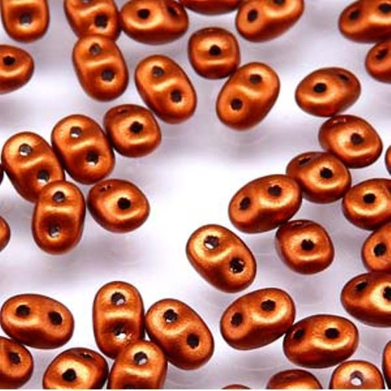 10grams Preciosa Mini Duos 4mm x 2.5mm Oval (Two Hole) Crystal Bronze Fire Red