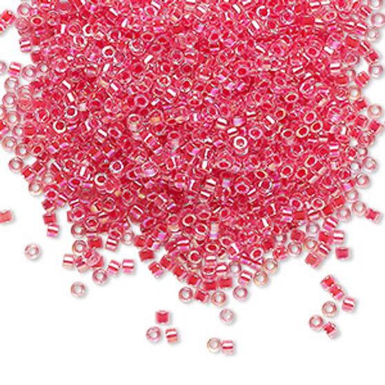 DB0075 - 11/0 - Miyuki Delica - Translucent Dark Coral-lined Rainbow Crystal Clear - 7.5gms - Cylinder Seed Beads