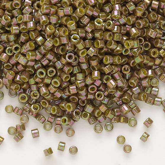 DB0133 - 11/0 - Miyuki Delica - opaque gold luster rainbow olive - 7.5gms - Cylinder Seed Beads