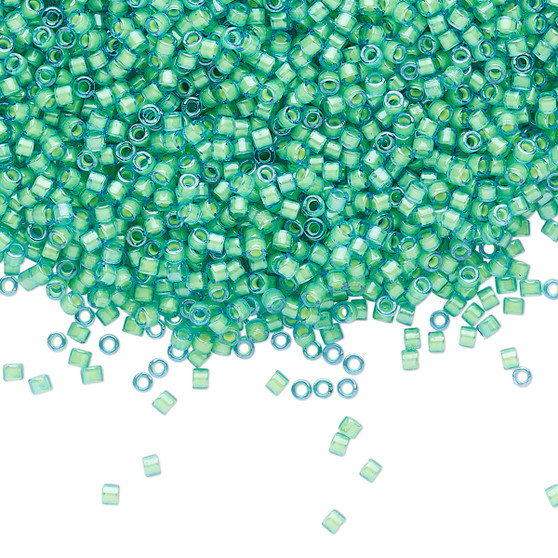 DB2053 - 11/0 - Miyuki Delica - Transparent Colour Lined Luminous Neon Green - 7.5gms - Cylinder Seed Beads