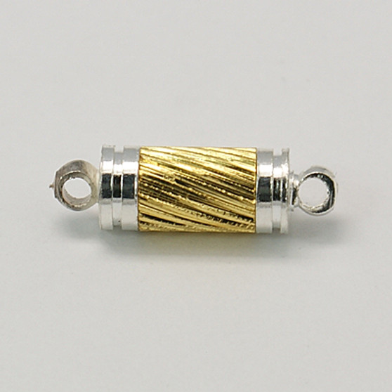 Magnetic Clasp - Small Two Tone Column 17mm x 6mm with loops Silver with Gold cover - 4 pack