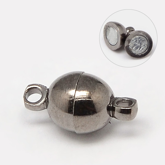 Magnetic Clasp - Small Round 11mm x 5mm with loops Gunmetal- 10 pack
