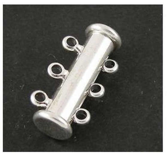 Magnetic Clasp - Slide Tube 20mm x 10mm (3-Strand) Silver - 4 pack