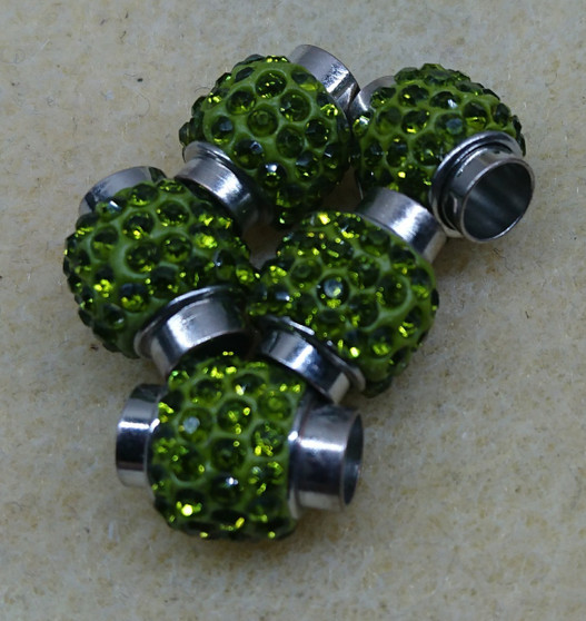 Magnetic Clasp - Medium 17mm x 14mm with cord ends (6mm I.D.) Platinum w Olive Green Rhinestones in clay - 2 pack