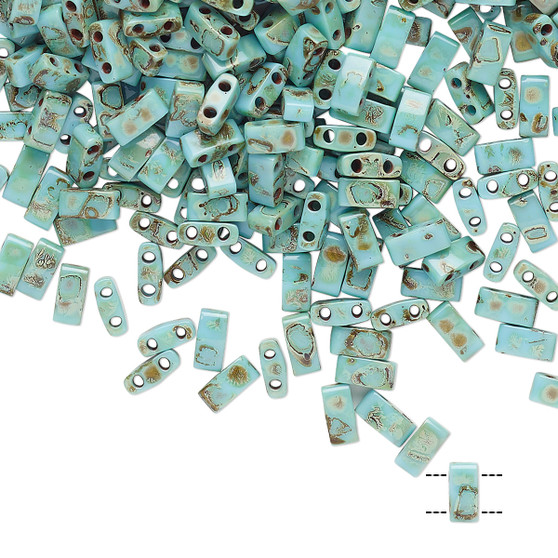 HTL4514 - Miyuki - Opaque Picasso Antique Turquoise Blue - 5mm x 2.3mm - 10gms (approx 250 beads) - Half Tila Beads (two-hole)