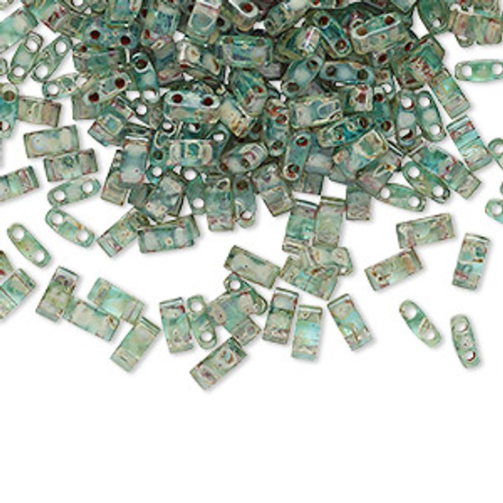 HTL4506 - Miyuki - Transparent Picasso Turquoise Blue - 5mm x 2.3mm - 10gms (approx 250 beads) - Half Tila Beads (two-hole)