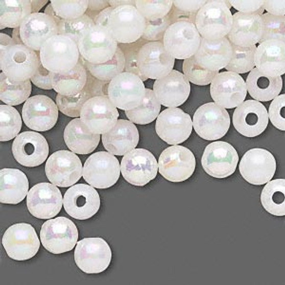 10gms Acrylic Round 6mm beads White AB (approx 100 beads)