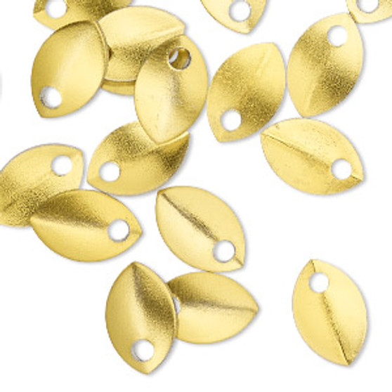 Component, anodized aluminum, gold, 11x7mm double-sided curved scale blank with 1.5mm hole, 20 gauge. Sold per pkg of 20.