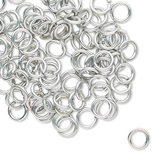 Jump ring, anodized tempered aluminum, Silver, 6mm round, 4.2mm inside diameter, 18 gauge. Sold per pkg of 100.