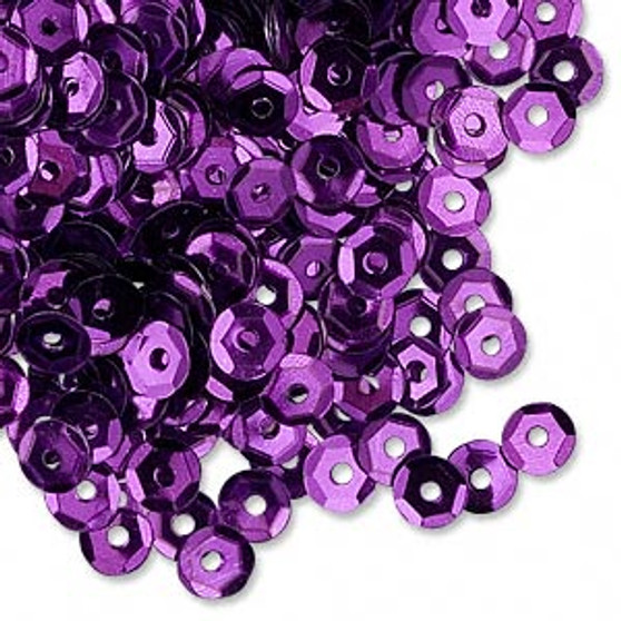Sequin loose, plastic, Purple, 5mm round. Sold per 8gm pkg, approximately 1,600  sequins.
