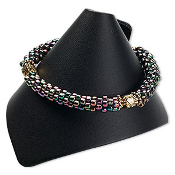 Display, bracelet, leatherette, black, 3-1/4 x 3-3/8 x 4-inch wrap-around snap cone. Sold individually.