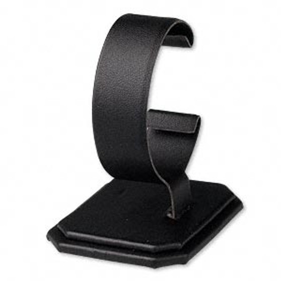 Display, watch and bracelet, leatherette, black, 2-7/8 x 2-5/8 x 2 inches. Sold individually.