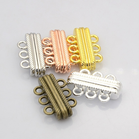 Oval 3 Strand Alloy Magnetic Clasp, Copper, 27x17x7mm, Hole: 3mm