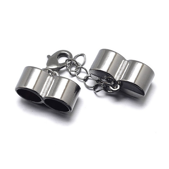 LAST STOCK: 20 Sets- Platinum plated Double Cord Ends (8mm i.d) with Clasp and extension chain 90-100mm x 20mm