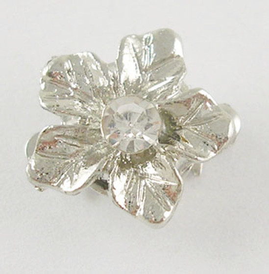 Box Clasps, 2pk, Platinum-Plated, Flower, With Rhinestone Bead, Size:  12mm wide,14mm long, hole:1~2mm