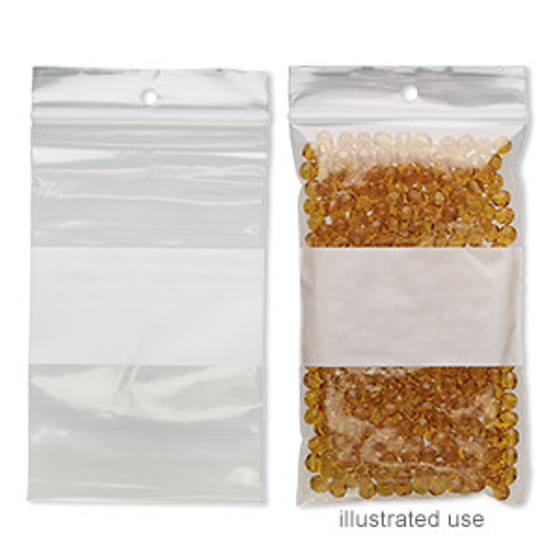 Bag, Tite-Lip™, plastic, clear and white, 3x5-inch top zip with block and hole. Sold per pkg of 100.