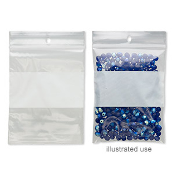 Bag, Tite-Lip™, plastic, clear and white, 3x4-inch top zip with block and hole. Sold per pkg of 100