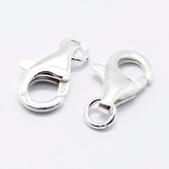 2 x 925 Sterling Silver Lobster Claw Clasps, Carved 925, Platinum, 13mm, Hole: 2mm