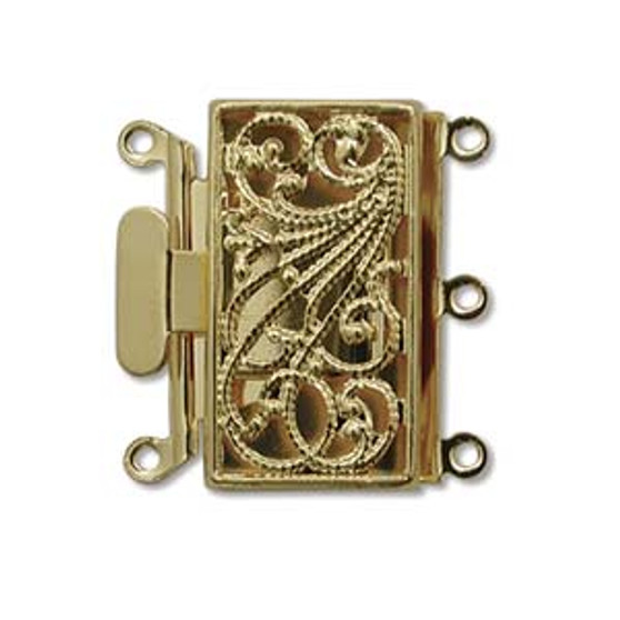 3 Strand Box Push-Pull Clasp (22mm x 22mm) Gold (1 Clasp)