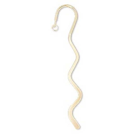 Bookmark, gold-plated steel, 6-inch wavy design with 1.5mm hole and 8mm open jump ring. Sold per pkg of 2.