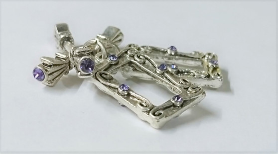 Crystal Innovations Toggle Clasp Rectangle - 23mm Silver with Tanzanite- 2 PACK