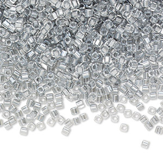 Seed bead, Miyuki, glass, semitransparent clear color-lined luster silver, (SB242), 1.8mm square. Sold per 25-gram pkg.