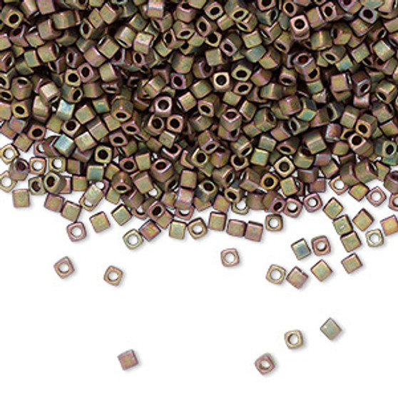 Seed bead, Miyuki, glass, opaque matte metallic green, (SB2035), 1.8mm square. Sold per 25-gram pkg.